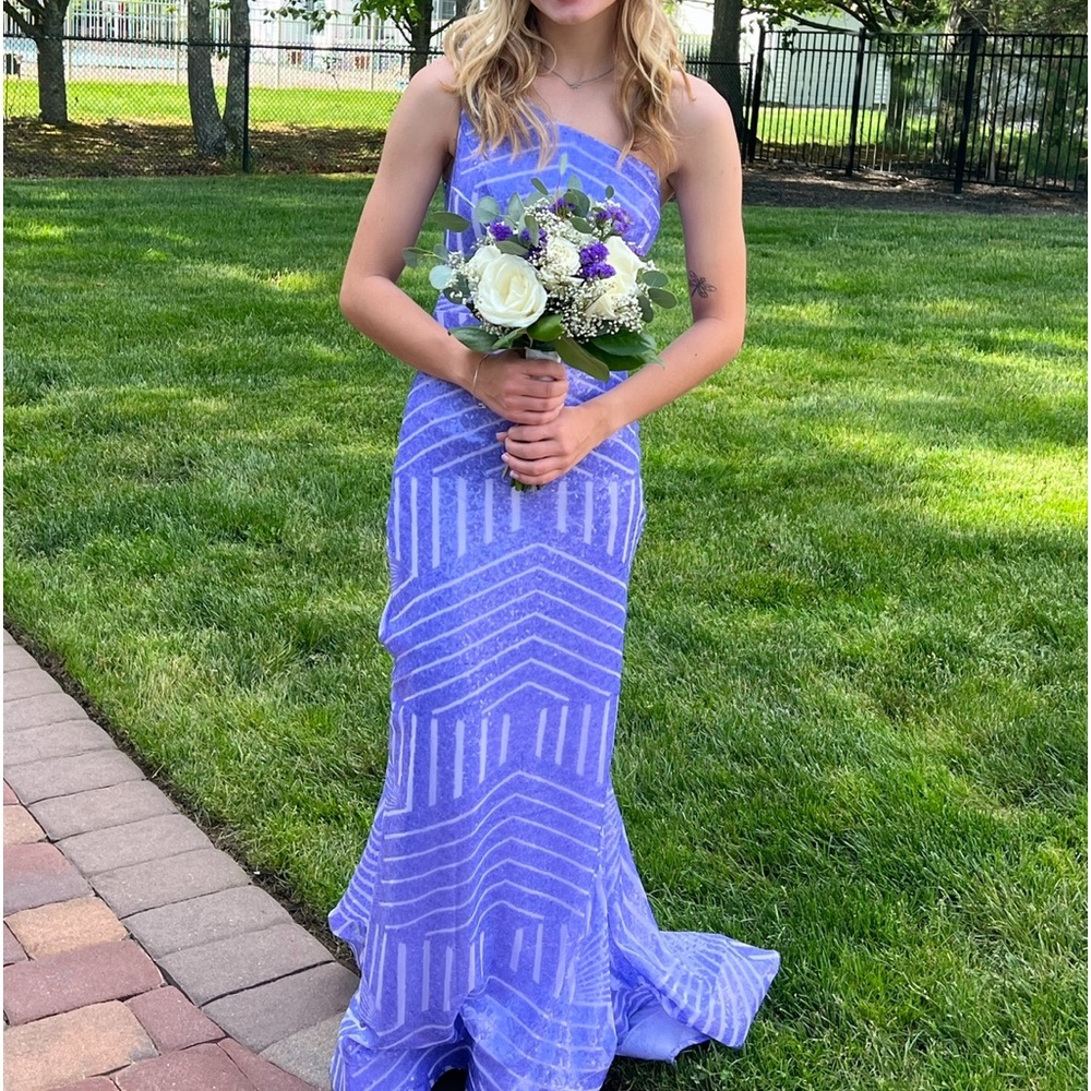 Purple sparkly one shoulder dress